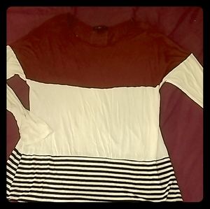 Double Zero Long Sleeve Striped Shirt with Lace Embroidered Back
